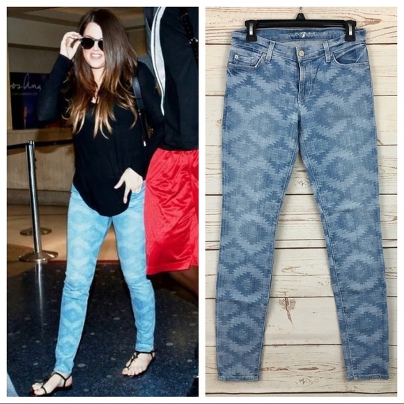 7 for all Mankind Boho Southwestern Aztec Light Wash Skinny Jeans - Picture 1 of 6
